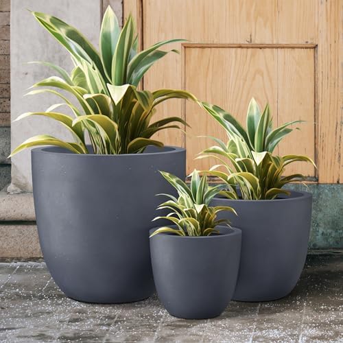 Kante Set of 3 Charcoal Concrete Bowl Round Planters for Modern Home - Image 5