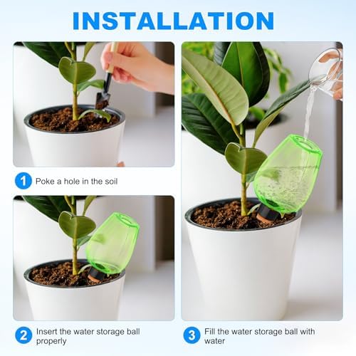 M METERXITY 4-Pack Plant Self Watering Globes, 6.8 oz Plastic Rose Water Bulbs Top Fill for Indoor/Outdoor Plants, Self Watering Spikes Slow Release Terracotta [Green] - Image 4