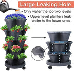 GameXcel Vertical Planter Tower - 5 Tier Stackable Garden Planters with Wheels and Tools Plant Pots for Strawberry Herb Flower and Vegetable Indoor Outdoor Use Dark Gray - Image 3