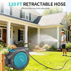 1/2" 110FT Retractable Garden Hose Reel, Wall Mounted Automatic Hose Reel with Upgraded 10 Pattern Nozzle/Any Length Lock/Slow Return System/180°Swivel Bracket, AquaBlue - Image 5