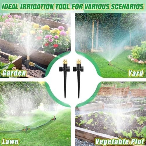 3-Nozzle Adjustable Metal Garden Sprinkler. 360° Rotary Design for Wide-Range Even Watering, Yards and Flower beds. Spike Base ensures Stable Placement, Easy to Install and Adjust.(Total 10m/32.8FT) - Image 7