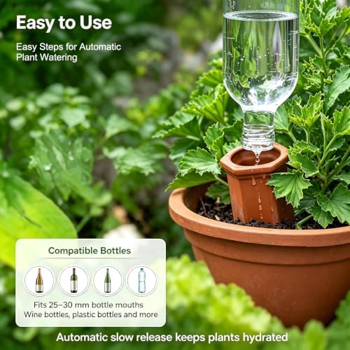 VVU Terracotta Watering Stakes for Plants, Slow-Release Plant Watering Spikes, Bottle-Fed Self-Watering Devices for Indoor and Outdoor Plants, Vacation Plant Care, 6 Pack - Image 5