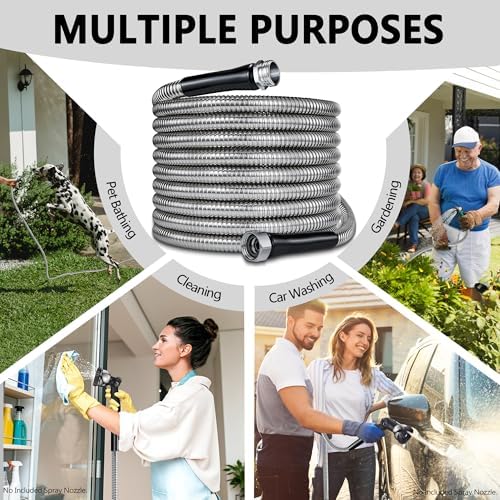 150ft Garden Hsoe - 2026 New 304 Stainless Steel Garden Hose with 3/4'' Fittings – Lightweight, Durable, and Kink-Free, Metal Water Hoses for Gardening - Image 7