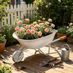 Rustic Large Metal Flower Pot Cart, Wheelbarrow Planter with Wooden Handles, Vintage Decorative Plant Holder for Indoor Outdoor Garden Patio Farmhouse, 23.62" L by Unknown
