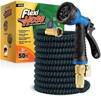 Flexi Hose Expandable Garden Hose with 8 Function Nozzle, 50FT - Lightweight Retractable Garden Hose, Water Hose - No-Kink Flexibility, 3/4 Inch Solid Brass Fittings and Double Latex Core by FlexiHose