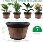 4 Pack 16 inch Plant Pots,Whiskey Barrel Planters with Drainage Holes - Image 4