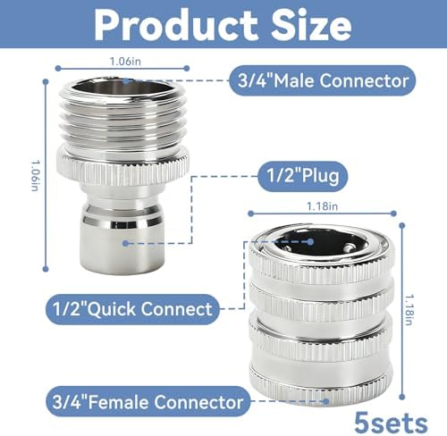 5 Pack 2026 New Stainless Steel Garden Hose Quick Connect Fittings, Quick Release Connect Fitting sets, 1/2 to 3/4 Inch GHT Garden Hose Adapter, Heavy Duty Water Hose Connector for Hoses and Sprayers - Image 2