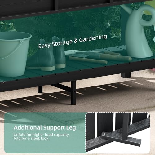 YITAHOME 48x18x30in Raised Garden Bed HDPE, Weather-Resistant Poly Lumber Planter Box with Legs & Storage Shelf, Elevated Garden Bed for Yard, Garden, Balcony - Black - Image 5