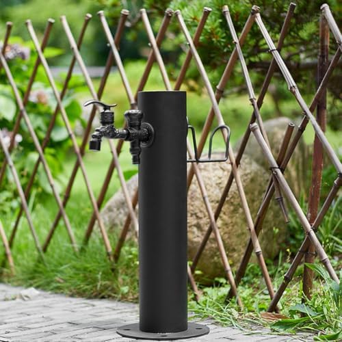 Stainless Steel Outdoor Column Garden Water Faucet with Hose Stand Balck by Unknown