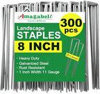 AMAGABELI GARDEN & HOME 300 Pack Galvanized Landscape Staples 8 Inch 11 Gauge Garden Staples Garden Stakes Plant Cover Stakes U-Shaped Landscape Stakes Landscape Pins for Weed Barrier Fabric by AMAGABELI+GARDEN+%26+HOME