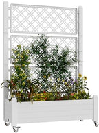 Resin Raised Garden Bed with Trellis and Wheels - Plasitc Planter Box with Trellis Outdoor with Drainage Holes & Water Monitor for Climbing Plants, Flower, Medium Ashen(61.2" H) by WTFGO