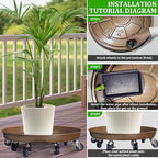 20" Metal Plant Caddy, Heavy Duty Planter Pot Mover with Iron Lockable Wheels and Drain Hole, Large Rolling Dolly Planter Caddy Flower Pot Indoor and Outdoor Flowerpot Tray (2pcs) - Image 4