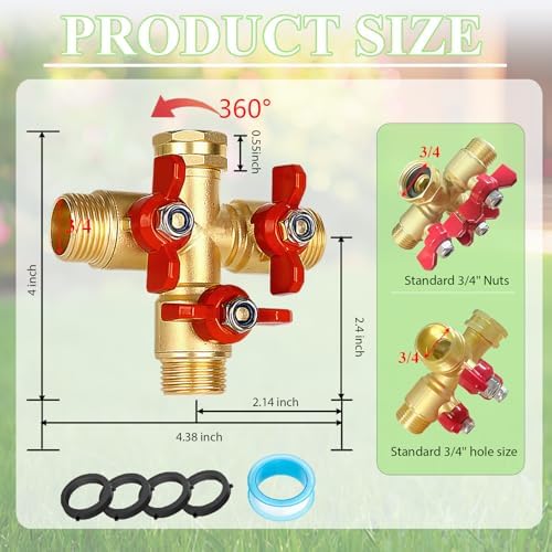 3 Way Garden Hose Splitter, Solid Brass High Flow Spigot Splitter with 3/4” GHT Thread, Individual Shut-Off Valves & Long Handle, Heavy Duty Hose Manifold for Outdoor Faucet - Image 5