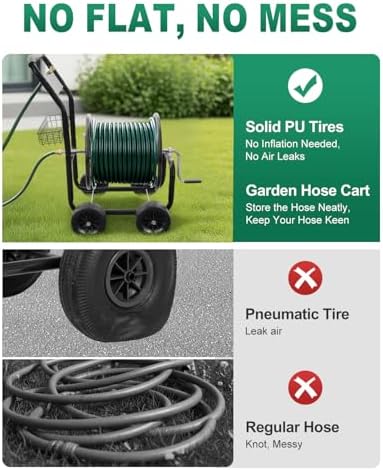 Outvita 300 Ft Garden Hose Reel Cart, Heavy Duty 4 Wheels Water Cart, Green - Image 6
