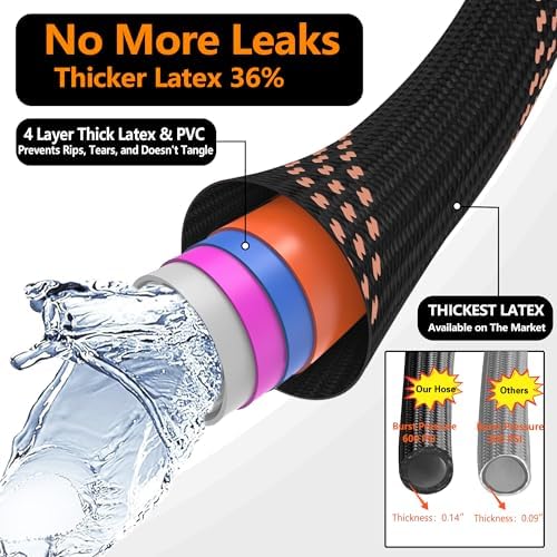 75FT Garden Hose w/10 Function Spray Nozzle, 2026 Ultra Lightweight Water Hoses, 3/4" Brass Connectors- Durable, Lightweight & Flexible Water Pipe for Outdoor & Gardening(Black Rose gold) - Image 5