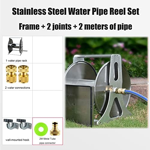 Wall/Floor Mounted Hose Butler Garden Hose Reel, Weather Resistant Stainless Steel Hose Holder with Storage Shelf, Retractable Hose Reel Compressor Hand Crank Swivel Bracket, Water Hose Storage Stan - Image 6