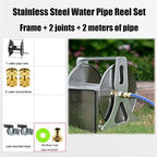 Wall/Floor Mounted Hose Butler Garden Hose Reel, Weather Resistant Stainless Steel Hose Holder with Storage Shelf, Retractable Hose Reel Compressor Hand Crank Swivel Bracket, Water Hose Storage Stan - Image 6