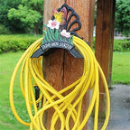 IOCCIOBB Garden Hose Holder Metal Durable Water Hose Hanger Wall Mounted Water Pipe Holds Rack Antique Garden Yard Decorative Wall Hose Hanger Reel with Welcome Sign Cast Iron Antique Design - Image 4