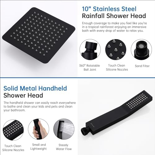 G-Promise All Metal 10 Inches Rainfall Shower Head with Handheld Combo - Image 5