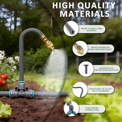 Drip Irrigation System 100FT 1/4", 360°Adjustable Garden Watering System with 16pcs Copper Nozzles, Drip Irrigation Kit for Outdoor Plants, Greenhouse Watering System - Image 4