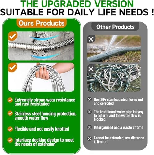 Outdoor Garden Hose 100ft Metal Stainless Steel Heavy Duty Kink Free 2 Nozzles 3/4 Brass Fittings Rust Proof For Lawn Rv Watering 75FT - Image 7