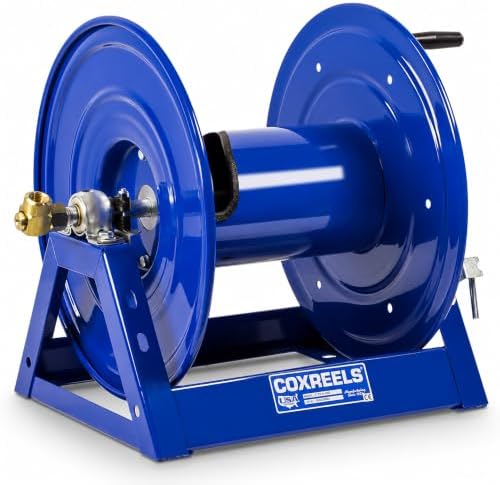 Coxreels 1125-4-100 Hand Crank Steel Hose Reel, 1125 Series - ½" x 100', 3,000 PSI - Heavy Duty All Welded Steel A Frame – Adjustable Tension Break – Made in The USA, Blue by Coxreels