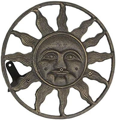 Zeckos Sun Face Garden Hose Holder, 12 Inch Diameter Bronze Cast Iron by Zeckos