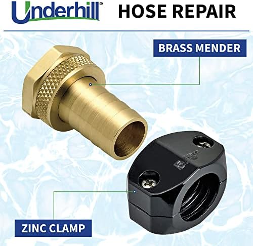 Underhill Garden Hose Repair Kit, Clamp Connectors, Clamps with Coupling, Heavy-Duty Brass Fittings, Menders with Clamp (5/8" Female Mender Clamp) - Image 2