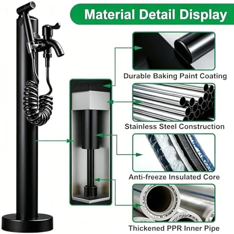Stainless Steel 60/95cm Water Dispenser Column, Round with Water Tap and Hose Connector Free-Standing Garden Tap Outdoor Spigot, Vertical Water Hydrant(Black,60cm/23.6in,Style 3) - Image 3