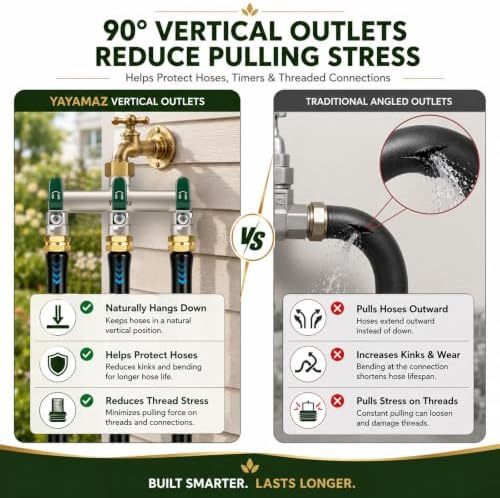 3-Way Garden Hose Splitter, Heavy-Duty Brass, 3/4" GHT, (Green) - Image 4