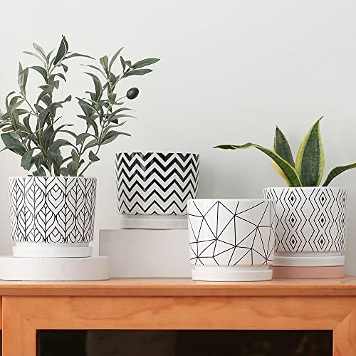 Plant Pots,5.5 Inch White Pots for Indoor Plant with Drainage Hole Set of 4 - Image 3