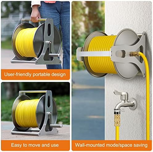 Garden Hose Reel, Wall Mounted or Portable Hose Holder, Stainless Steel Hose Organizer for Efficient Water Pipe Storage and Space Saving - Image 3