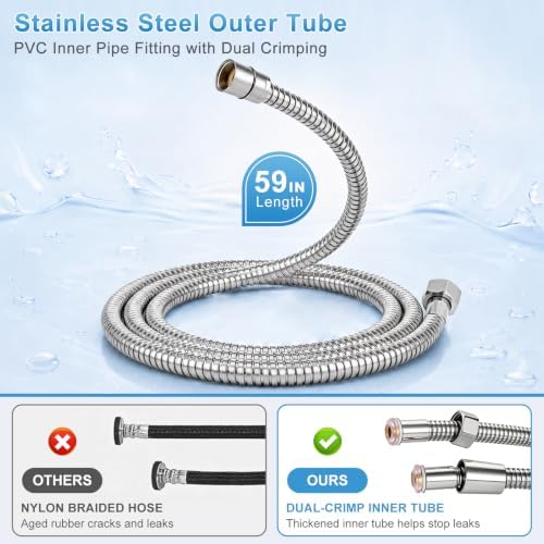 Handheld Toilet Bidet Sprayer 2 Pack, Water Pressure Adjustable Sprayer with Hose and 7/8 "T-Valve, Jet Spray and Soft Spray, for Toilet, Bidet, Shower etc., Stainless Steel, Silver - Image 4