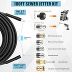 Sewer Jetter Kit for Pressure Washer, 100FT 5800PSI Drain Jetter Hose Kit - Image 2