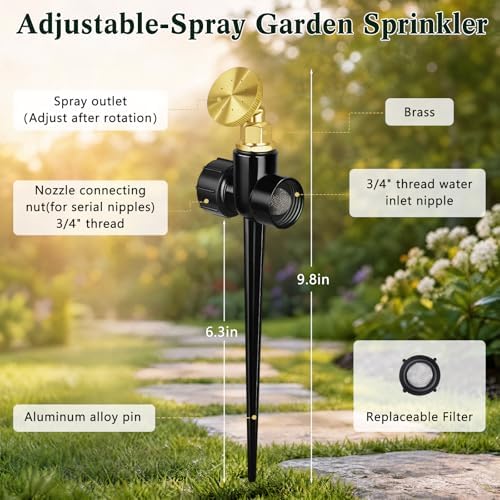 Tioncy 4 Pack Metal Lawn Sprinkler for Yard with Brass Nozzle & Aluminum Alloy Spike Base, Adjustable Automatic Garden Sprinkler System with Screen Gasket for Lawn Garden Yard Greenhouse(Black) - Image 2