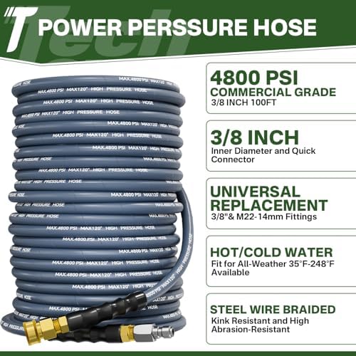 5000PSI Pressure Washer Hose and Gun, 3/8’’ Power Hose 100FT - Image 2