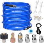 100FT Pressure Washer Sewer Jetter Kit, 5800 PSI Water Jet Drain Cleaner Hose with Corner Rotating Button Nose Nozzle, 1/4 Inch NPT, Kit Includes Sewer Jetting Nozzles and Spanner Handle Strap by HOSEING