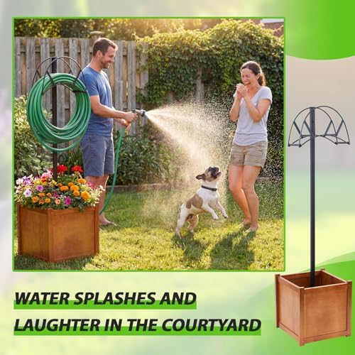 AceOrbit 2-in-1 Garden Hose Holder with Planter Box, Freestanding Heavy Duty Metal Water Hose Stand with Wooden Flower Pot 15.75", Detachable Organizer Rack for Patio Lawn Yard Garden Decor - Image 5