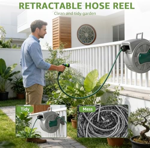 100 ft Retractable Garden Hose Reel 1/2" for Wall Mount Yard - Image 2
