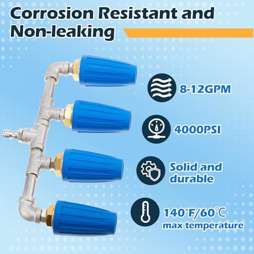 4-in-1 Turbo Nozzle Pressure Washer 4000 PSI 360° Rotating Turbo Nozzle with 1/4 Quick Connector 2.5 Orifice Quadruple Tips - Image 5
