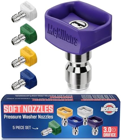 McKillans® 2026 Soft Pressure Washer Nozzle Tips - Fast Rinse - New Spray Angles 60° 50° 40° 25° 15° - Easy-Grip Design - 304 Stainless Steel - 1/4" Quick Connect - Power Washer Tips Set (3.0 Orifice) by McKillans