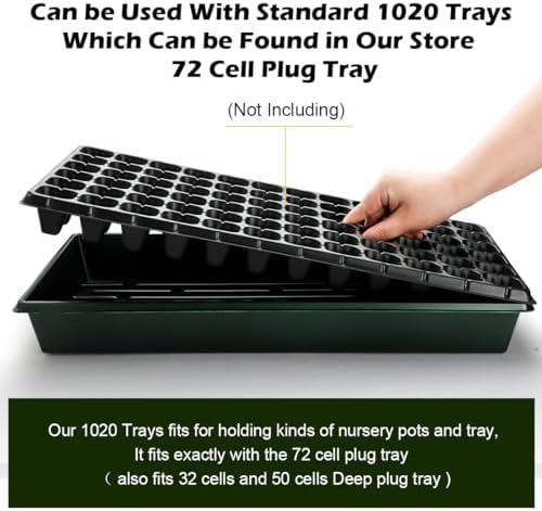 RooTrimmer 10 Pack 1020 Trays No Holes-Reusable Nursery Flats for 50/72 Cell Plug Tray, Heavy Duty Seed Starter Trays for Transplant, Seed Starting, Plant Propagation & Seed Germination (Dark Green) - Image 5