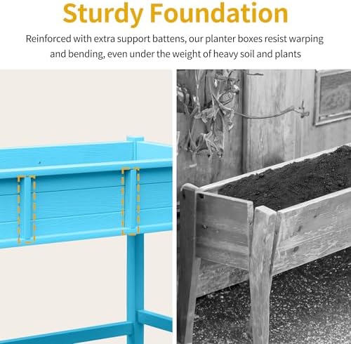 DWVO 47x18x31in Raised Garden Bed HDPE, Weather-Resistant Poly Wood Planter Box Stand, Planter Box with Legs & Lockable Wheels, Elevated Garden Bed for Backyard Patio Balcony - Aruba Blue - Image 6