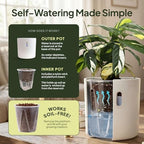 Self Watering Planters, 4 Inch Pot with Water Reservoir, Nylon Wick & Clear Inner Pot, Bottom Water System | Self Watering Pots for Indoor & Covered Outdoor Plants | Grey | Pack of 4 - Image 4