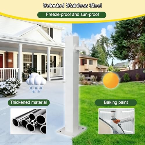 Water Hose Stand with Faucet - Versatile Garden Hydrant, Outdoor Fountain, Round/Square/Hexagon Design, Perfect for Yard & Patio Use (White 37.4in) - Image 2