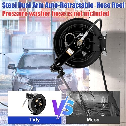 FIXFANS Pressure Washer Hose Reel 50FT X 3/8", Retractable - Image 3