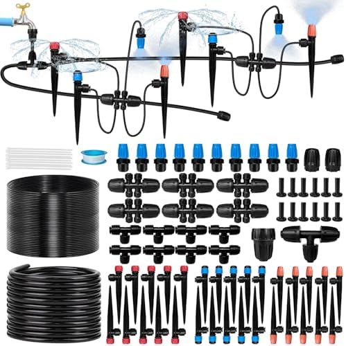 260FT Drip Irrigation System for Garden with 40 Nozzles & Emitters, Garden Watering System with 1/2" & 1/4" Tube and Barbed Fittings - Adjustable Sprinklers Kit for Greenhouse,Lawn,Pond De-Icer by timerdripirrigation