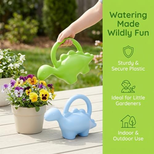 DOITOOL 2pcs Dinosaur Watering Can Set for Indoor Gardening, Small Thickened Large Capacity Plastic Plant Watering Kettle in Green and Blue for Home Flower Care - Image 3