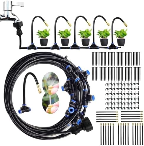 Misting Cooling System with Adjustable Flexible Nozzle, DIY Plant Watering Devices, Water Mist Hose, Garden Irrigation System Kit for Outside Patio Garden Greenhouse Umbrella ﻿(17M(55.7ft)) by Unknown