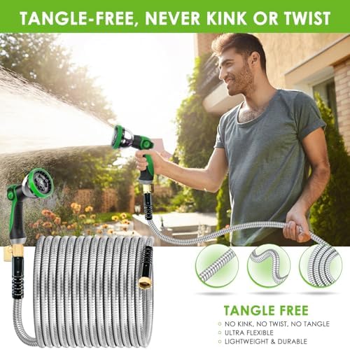 Stainless Steel Garden Hose 25 ft - 304 Stainless Steel Kink-Free Metal Water Hose with Shut-Off Valve & Hose Straps, Heavy Duty, Rust/Puncture Proof for Yard, Lawn and Car Washing, 25 Feet - Image 6